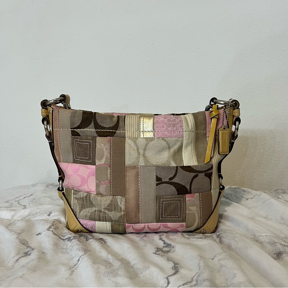 Coach Beige and Pink Hobo Patchwork Bag